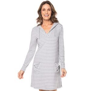 Coolibar Catalina Cover Up Dress with Pockets Striped Gray White XL UPF Beach